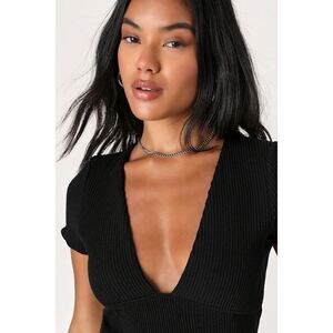 Lulus Stylish Appeal Black Textured Short Sleeve Top - Size M